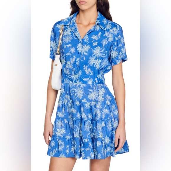 Sandro Dresses & Skirts - NWOT Sandro Pernille Palm Print Linen Dress Size 38/Medium.